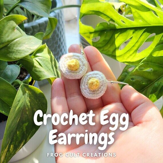 Handmade Crochet Fried Egg Earrings: 100% Cot...