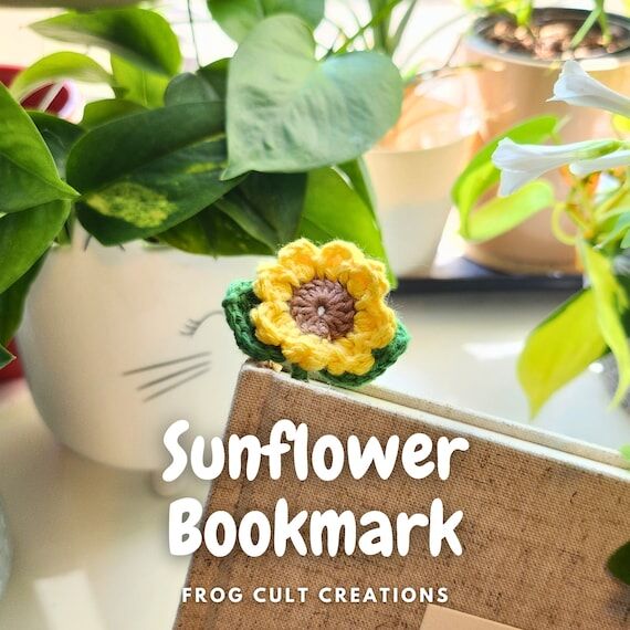 Handmade Crochet Sunflower Bookmark: Cotton Y...