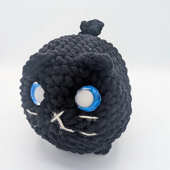 Handmade Chunky Black Cat Plush – Sparkly E...