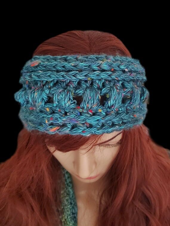 Chunky Crochet Ear Warmer | Teal Turquoise Bu...