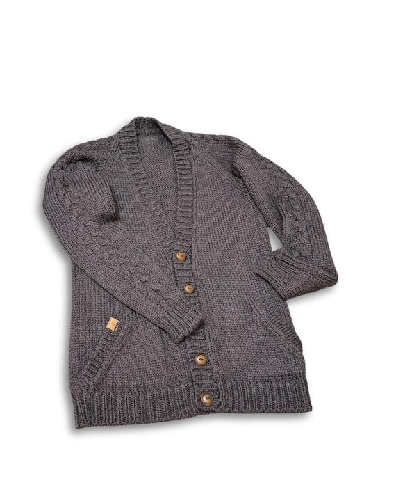 Handmade Alpaca Wool Cardigan: Chunky Knit V-...
