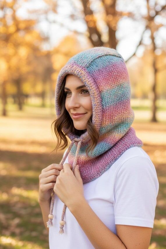 Marble Hooded Cowl: Chunky Knit Neck Warmer, ...