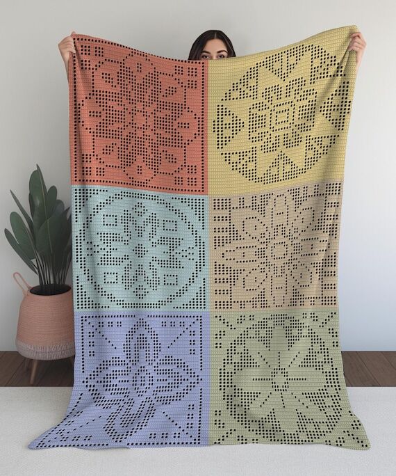 Color Block Filet Crochet Blanket Pattern –...