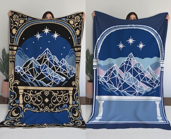 Starlit Mountain Single Crochet Tapestry Blan...