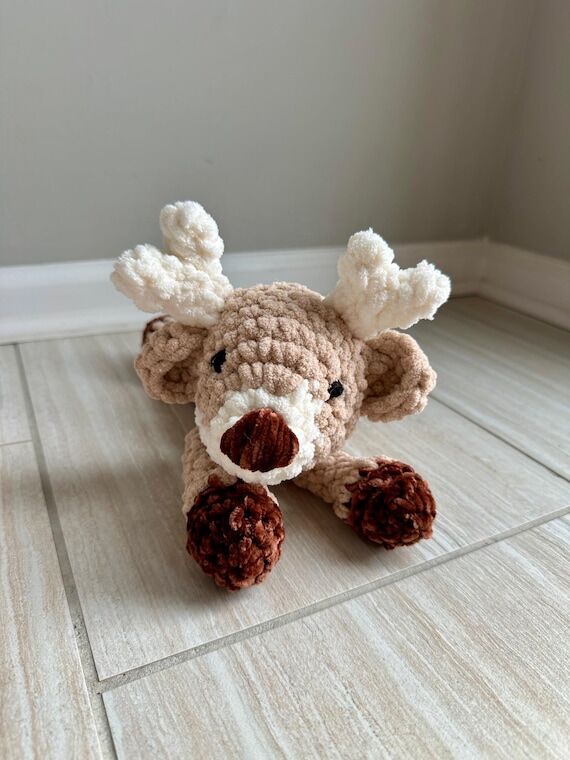 Crochet Reindeer Lovey | Chenille Deer Snuggl...