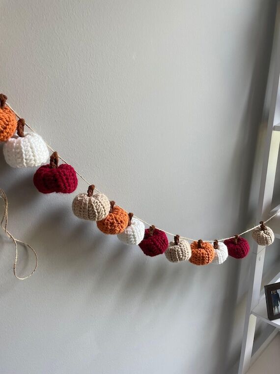Handmade Crochet Pumpkin Garland | 7.5 ft Fal...