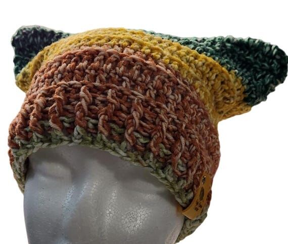 Crochet Cat Ear Beanie: Handmade Alpine Winte...