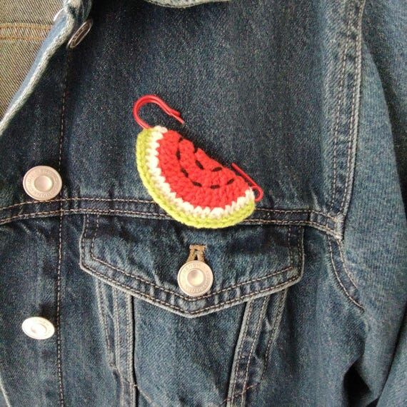 Watermelon Crochet Brooch, Handmade Fruit Pin...