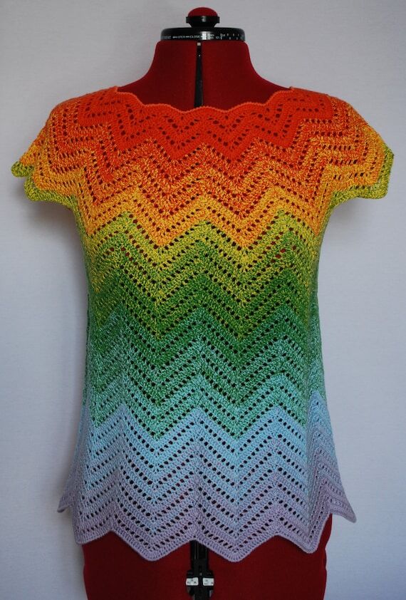 Crochet Rainbow Blouse: Summer Boho Lace Tuni...