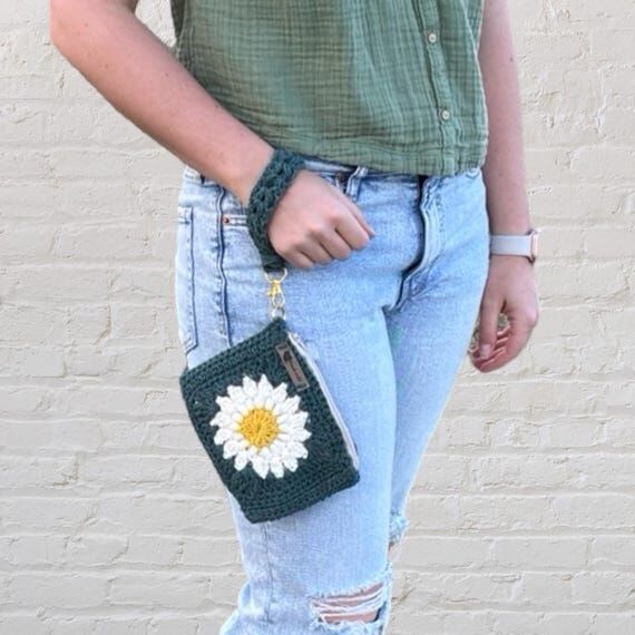 Crochet wristlet pouch, crochet zipper pouch,...