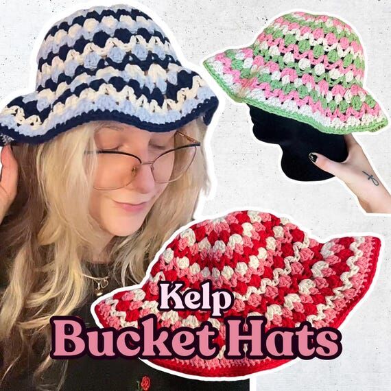 Handmade Ruffled Kelp Bucket Hat: Cotton-Acry...