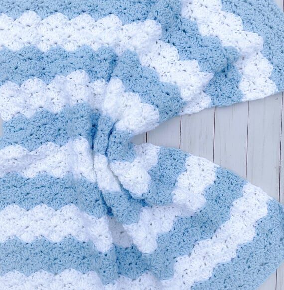 Blue and White Baby Blanket Crochet, Boy Baby...