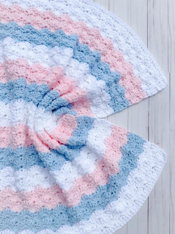 Pink Blue and White Handmade Baby Blanket Cro...