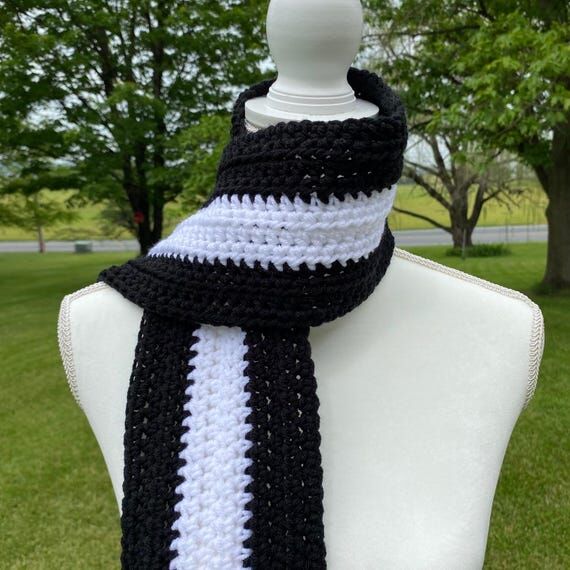 Black and White Scarf, Striped Scarf, Handmad...