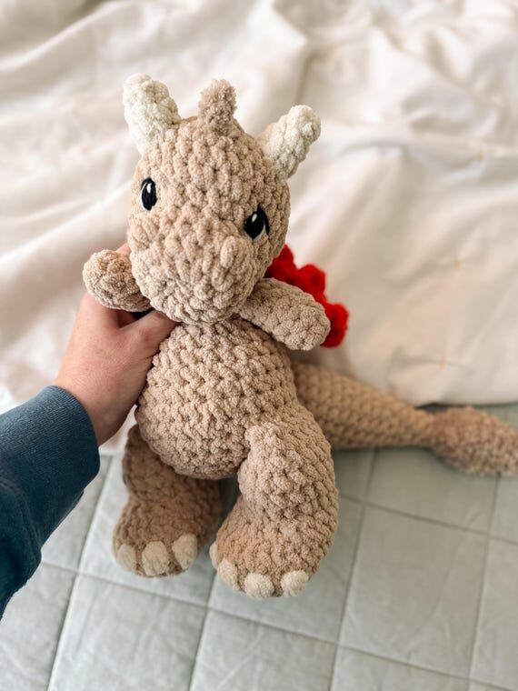 Dragon Crocheted Plushie - brown and red - ba...