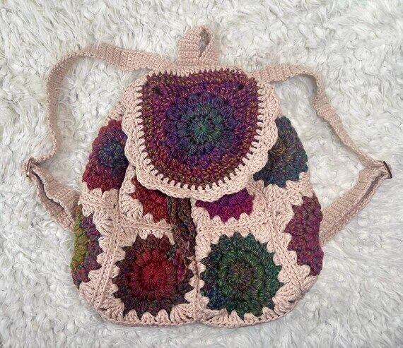 Handmade Granny Square Crochet Backpack | Boh...