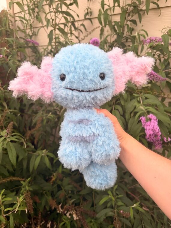 Fluffy axolotl plushie - handmade crochet gam...