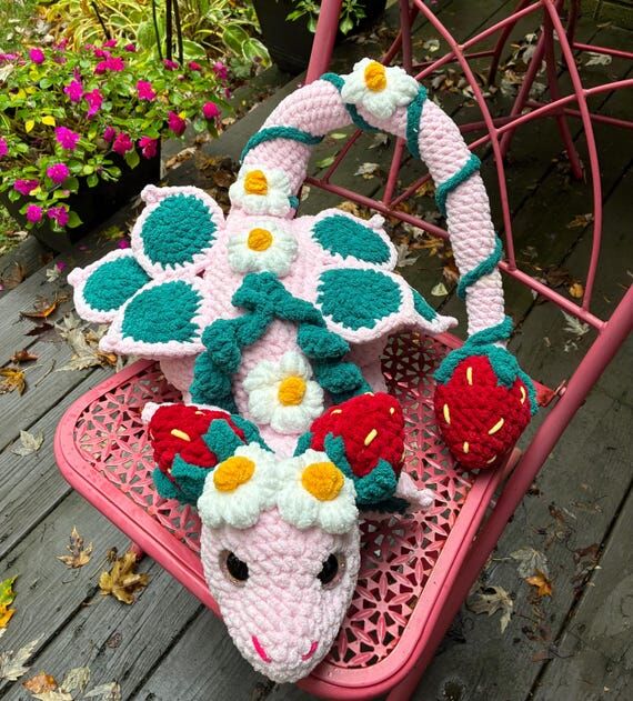 Crochet Strawberry Dragon Plush Toy | Handmad...