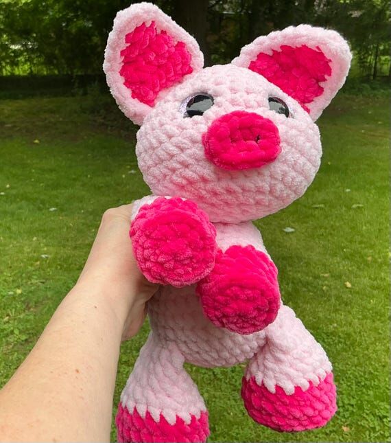 Handmade Crochet Pig Splooter Plush Toy, Pink...