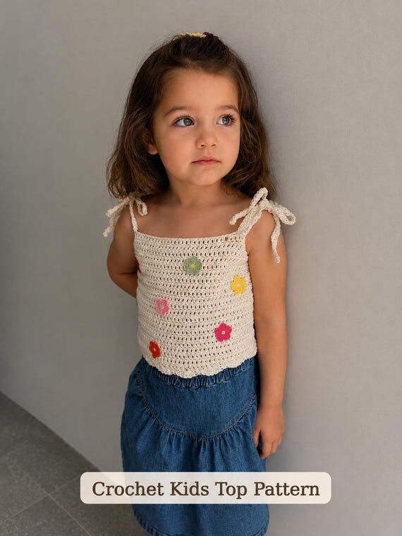 Crochet Tank Top Pattern | Girls flower Tie S...
