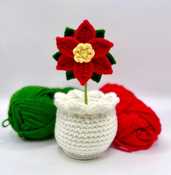Crochet Poinsettia & Holly Flowerpots | Handm...
