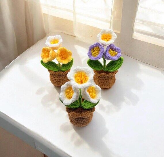 Handmade Crochet Lily of the Valley Flowerpot...