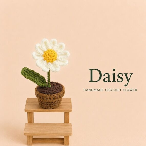 Crochet Daisy Potted Plant • Handmade Yarn ...