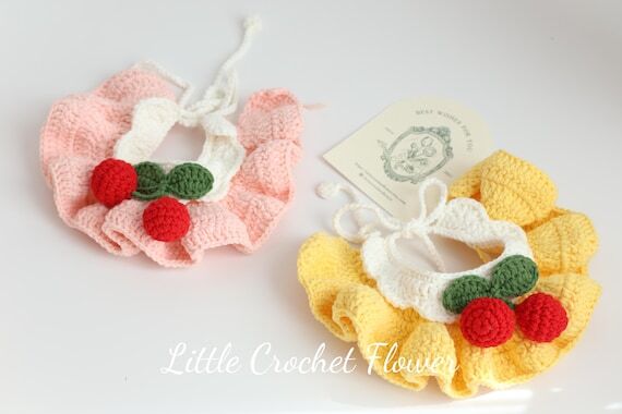 Cute Cats Dog Collar, Adjustable Hand Knitted...