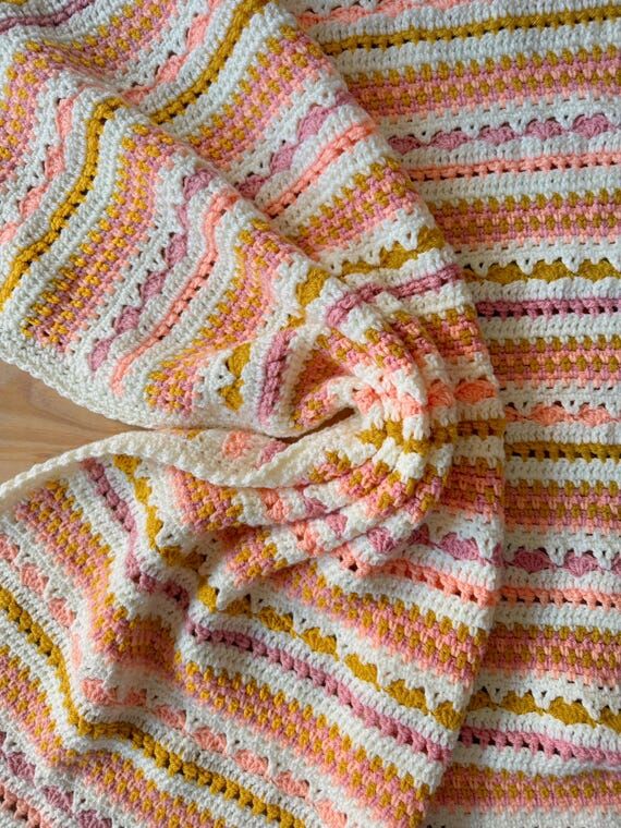 Summer Sherbet Blanket | Striped Crochet Blan...