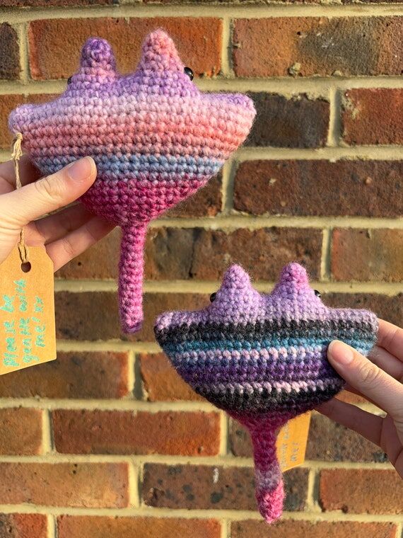 Wool Manta Ray Plush, One-of-a-Kind Pink Deco...