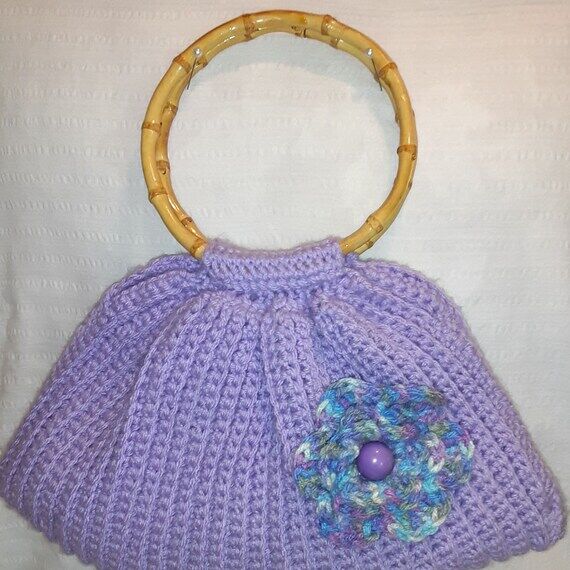 Bamboo handle purse, Purple top handle bag , ...