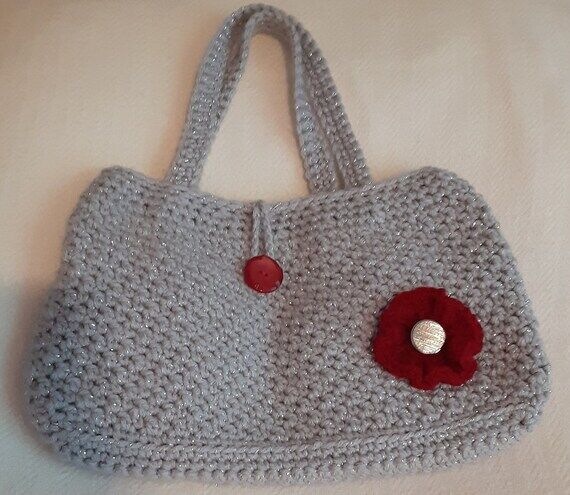 Dressy handbag for women, Crochet red flower ...
