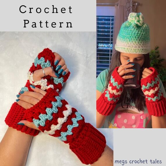 Holiday Holly Crochet Fingerless Mitten Patte...