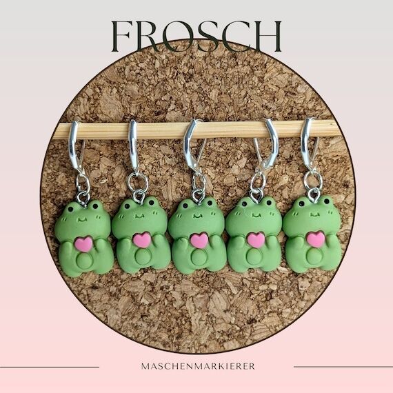 Frog stitch marker with heart for crochet and...