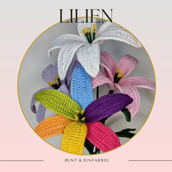 Lilies Crochet Flowers Purple Pink White Lili...