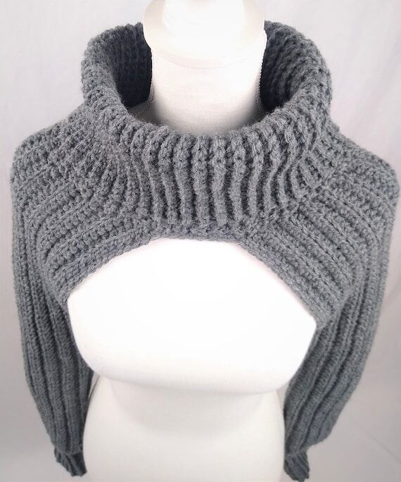 Ribbed Turtleneck Crochet Shrug...