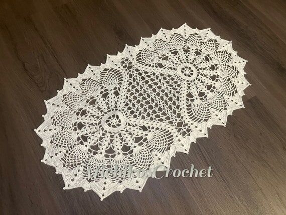 handmade crochet white table runner, home dec...