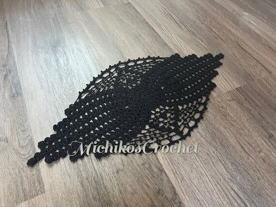 handmade crochet table runner, black color, h...