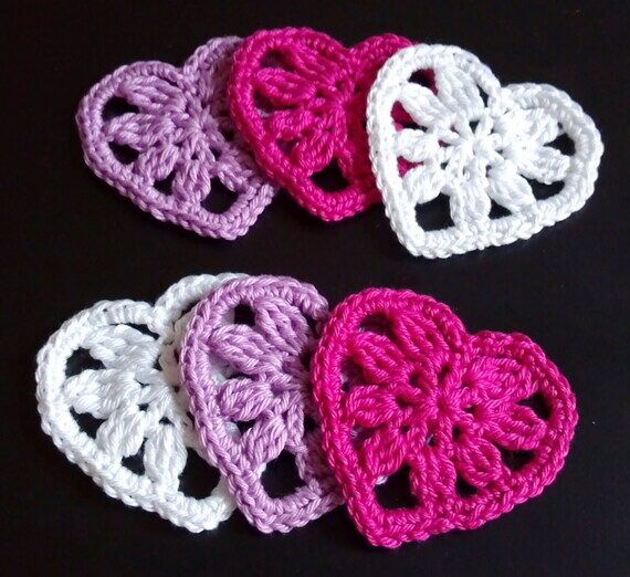 Pink-Violet-White Handmade Crocheted Hearts (...