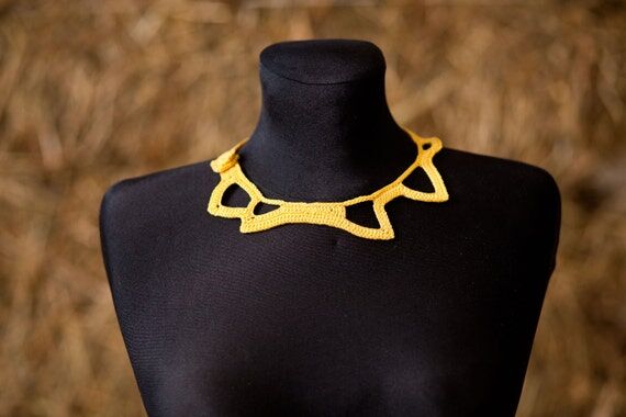Yellow Crochet Choker, Boho Collar, Handmade ...