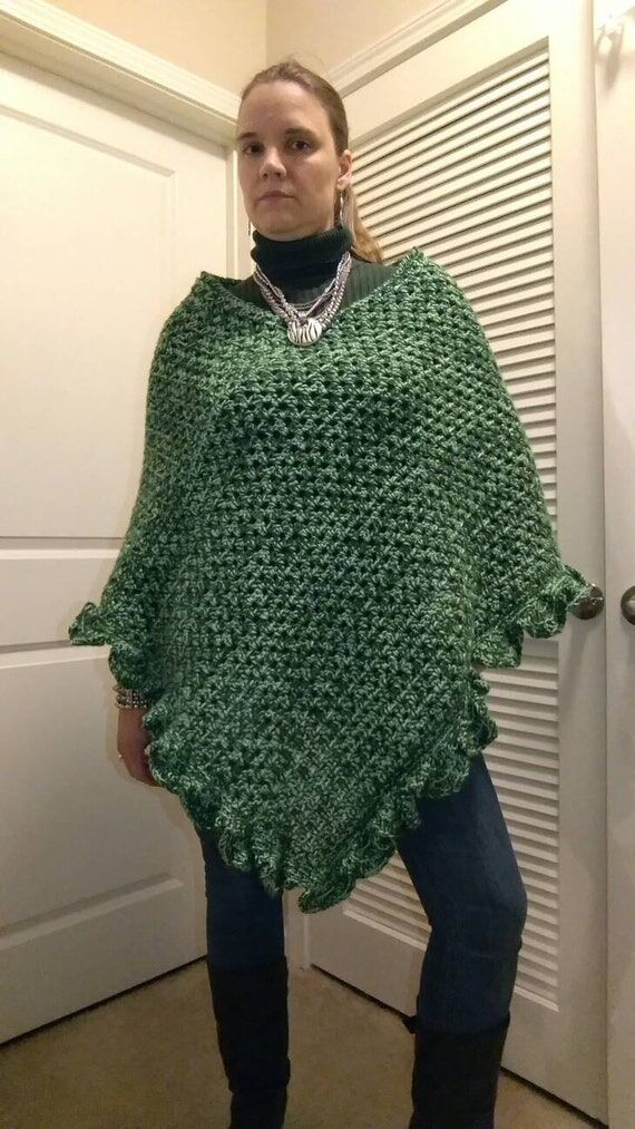 Handmade Crochet Poncho: Elegant Scalloped Ed...