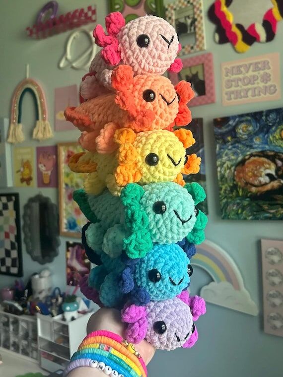 Handmade Crochet Axolotl Plushie Gift Decor...