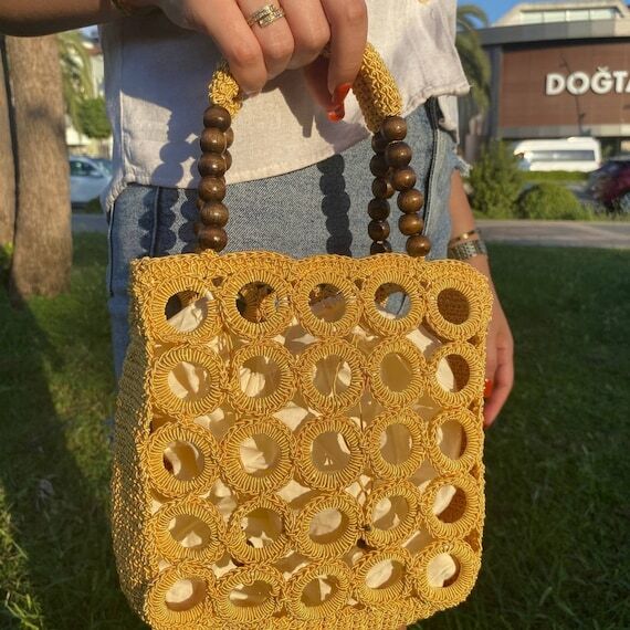 Yellow Crochet Tote Bag – Handmade Boho Sum...