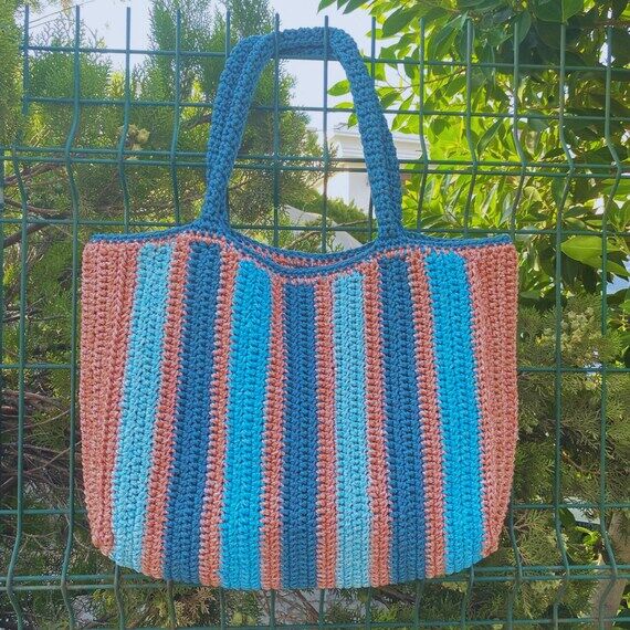 Coastal Stripe Crochet Tote Bag – Handmade ...