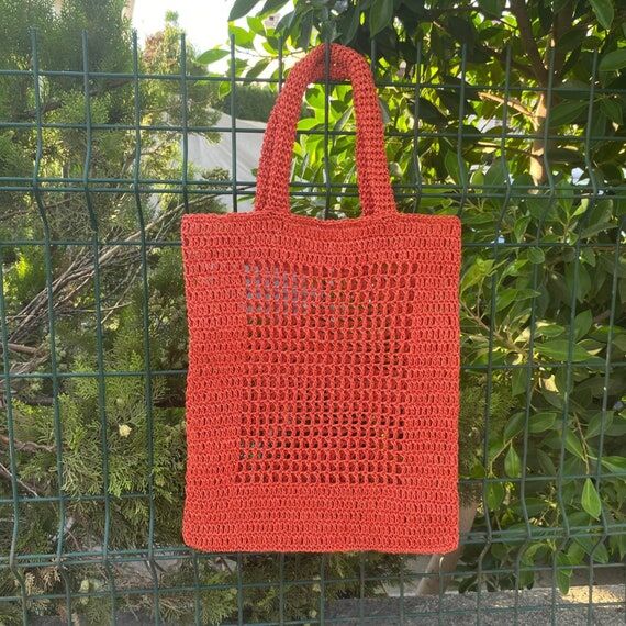 Red Crochet Tote Bag – Handmade Summer Shou...