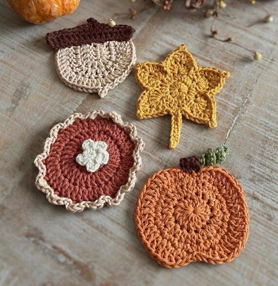 Crochet Fall Mix Coasters | Handmade Autumn C...