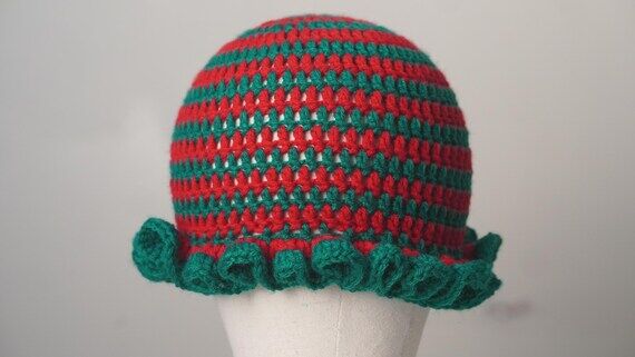 Red And Green Striped Ruffle Hat | Striped Cr...