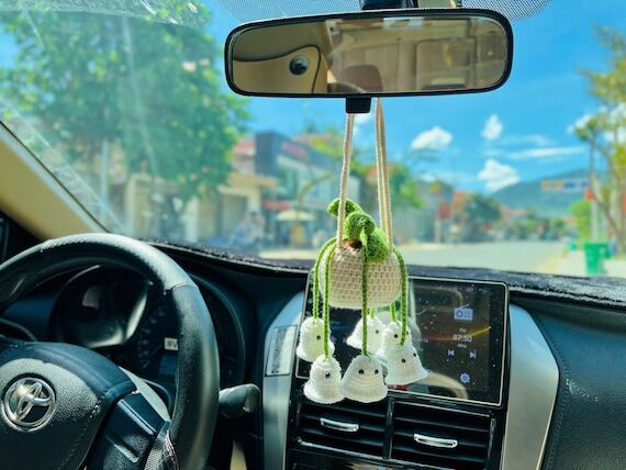 Crochet Ghost Lily of the Valley Car Hanging:...