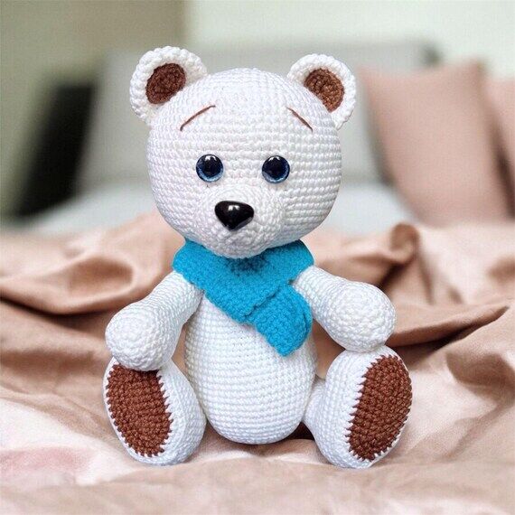 White Amigurumi Bear, Handmade Crochet Stuffe...