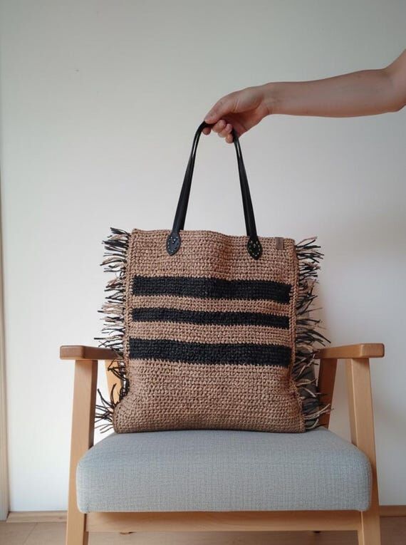 Crochet Raffia Tote Bag – Large Boho Shoppe...